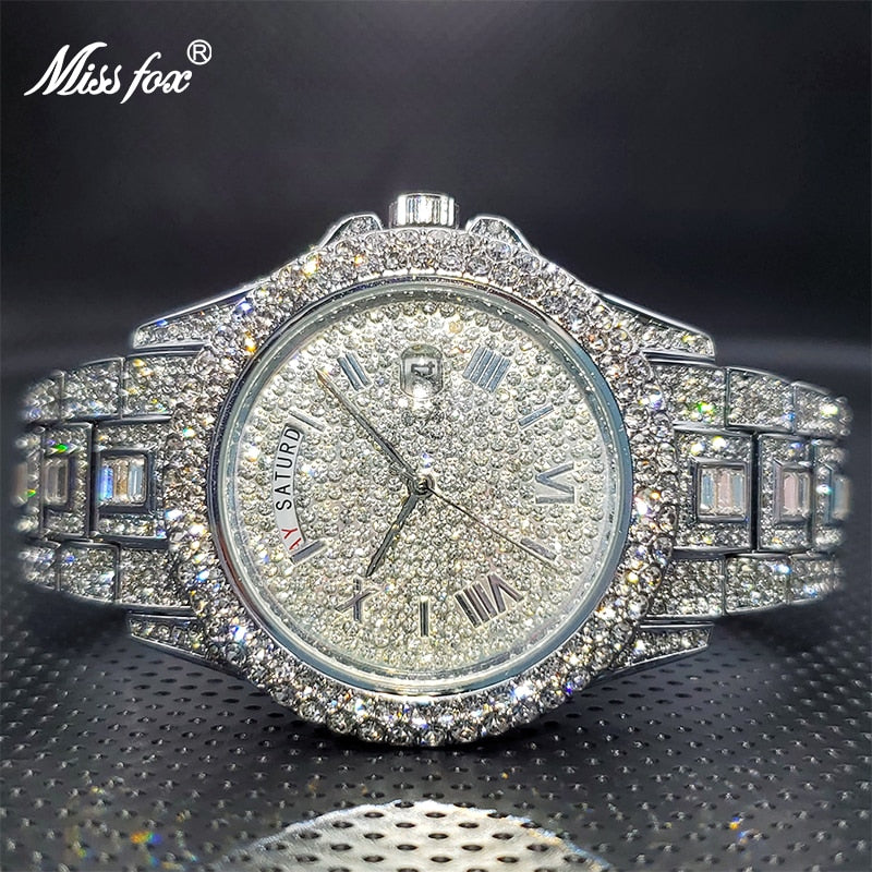 Relogio Masculino Luxury Iced Out Diamond Multifunction Watch V320R-Silver
