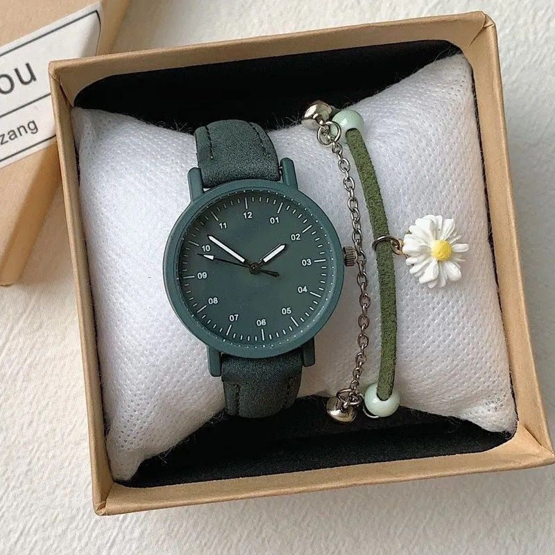 Minimalist Quartz Leather Strap Round Dial Wrist Watch Green China