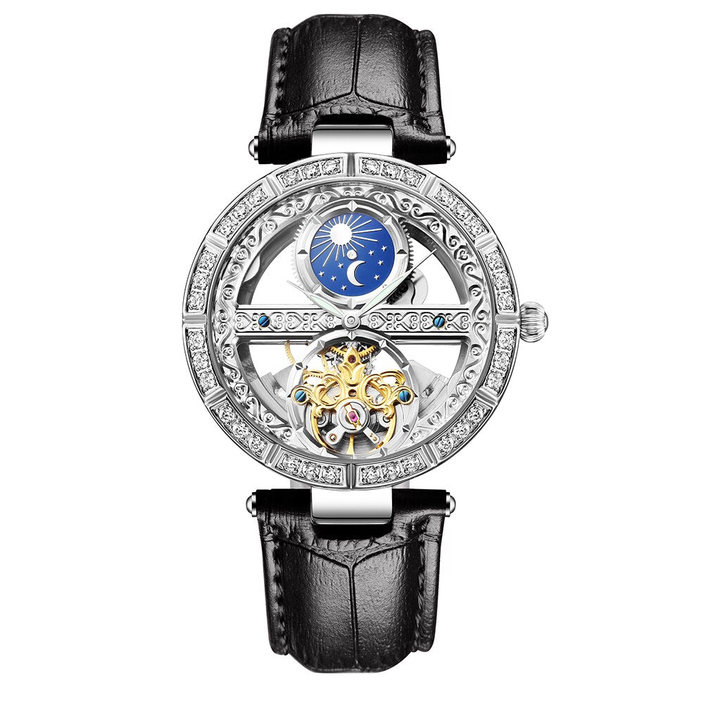 Woman Watch Ladies Clock Luxury Fashion Female Mechanical Watches Wristwatches Black