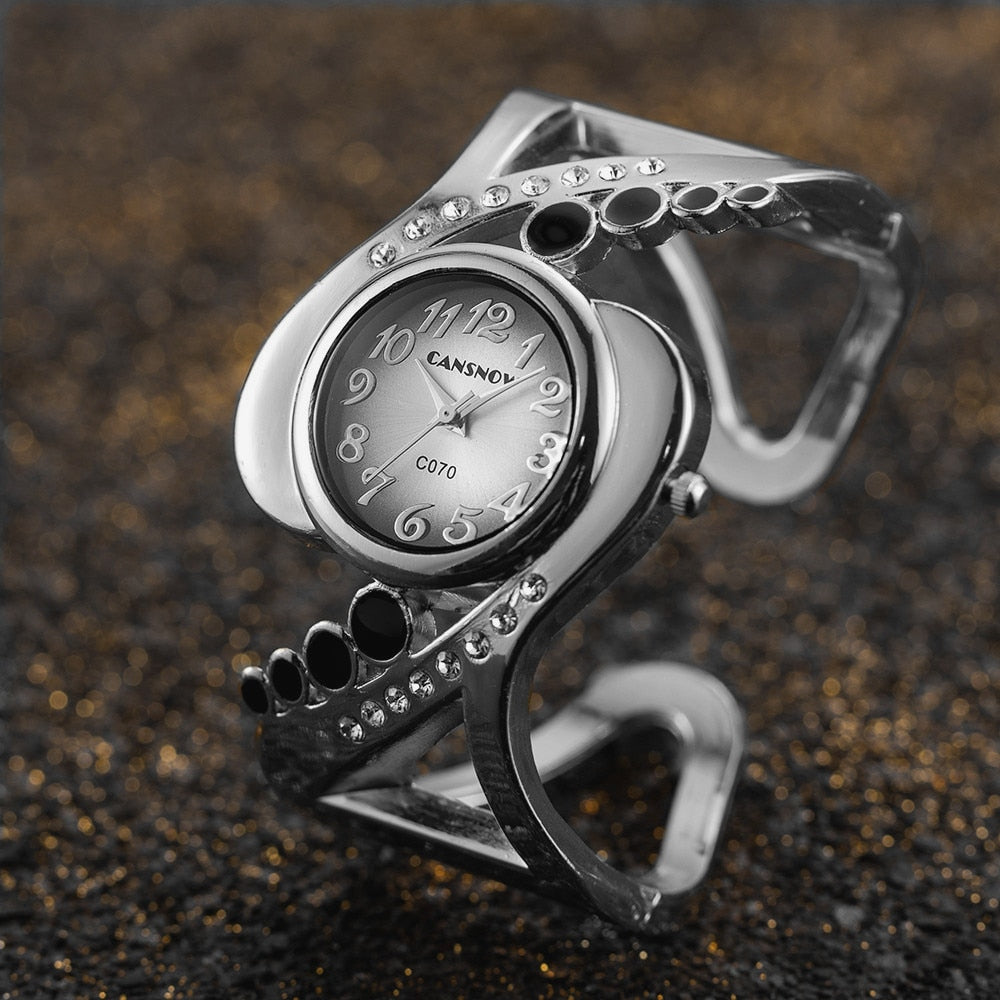 Luxury Watch For Women Elegant Silver Gold Stainless Steel Bracelet Top Brand Ladies Rhinestone Wrist Watches Clock montre femme Silver Black
