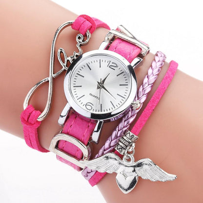 Duoya Brand Watches For Women Luxury Silver Heart Pendant Leather Belt Quartz Clock Ladies Wrist Watch Bracelet Zegarek Damski Rose
