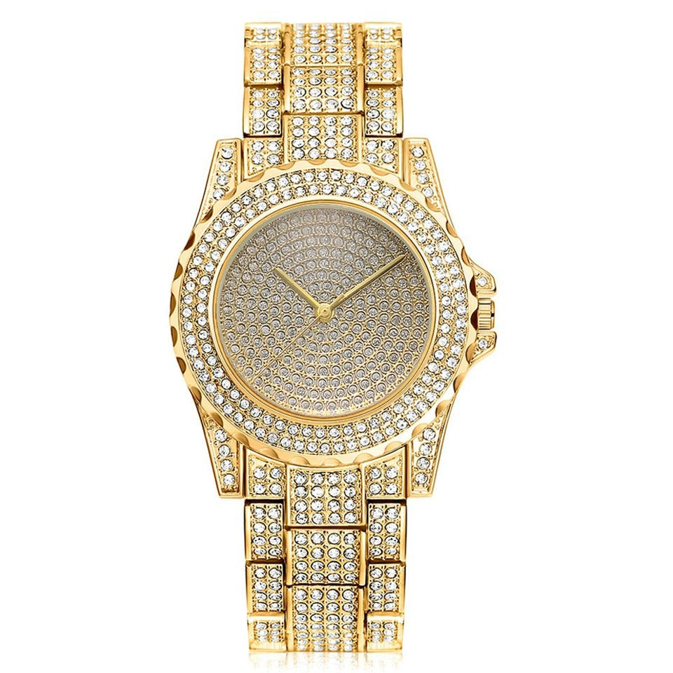 Luxury Iced Out Diamond Elegant Bling Watch Gold