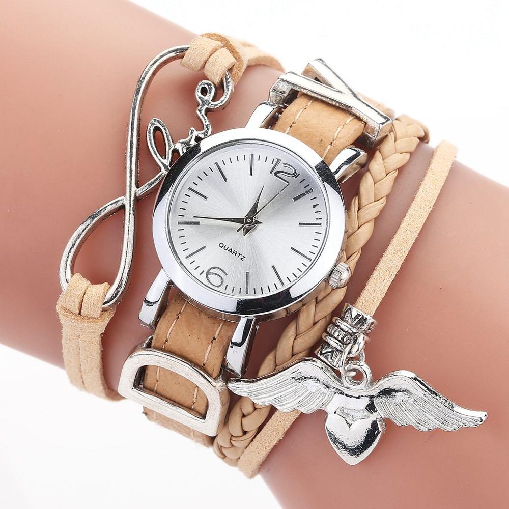 Duoya Brand Watches For Women Luxury Silver Heart Pendant Leather Belt Quartz Clock Ladies Wrist Watch 2019 Zegarek Damski Ivory