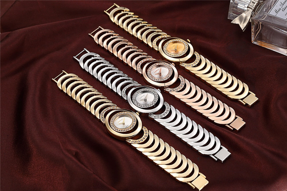 Gold Watch Women Luxury Brand bracelet Ladies Quartz-Watch Gifts For Girl Full Stainless Steel Rhinestone wristwatches whatch
