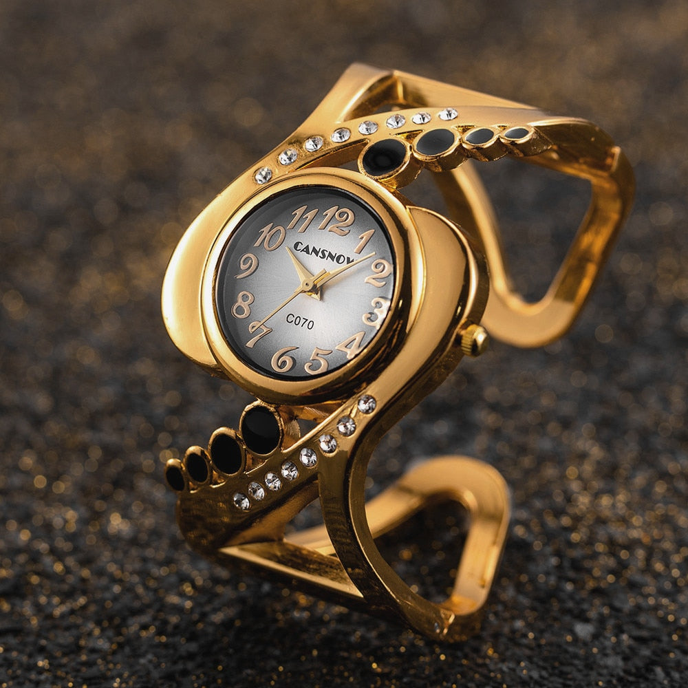 Luxury Watch For Women Elegant Silver Gold Stainless Steel Bracelet Top Brand Ladies Rhinestone Wrist Watches Clock montre femme Gold Black