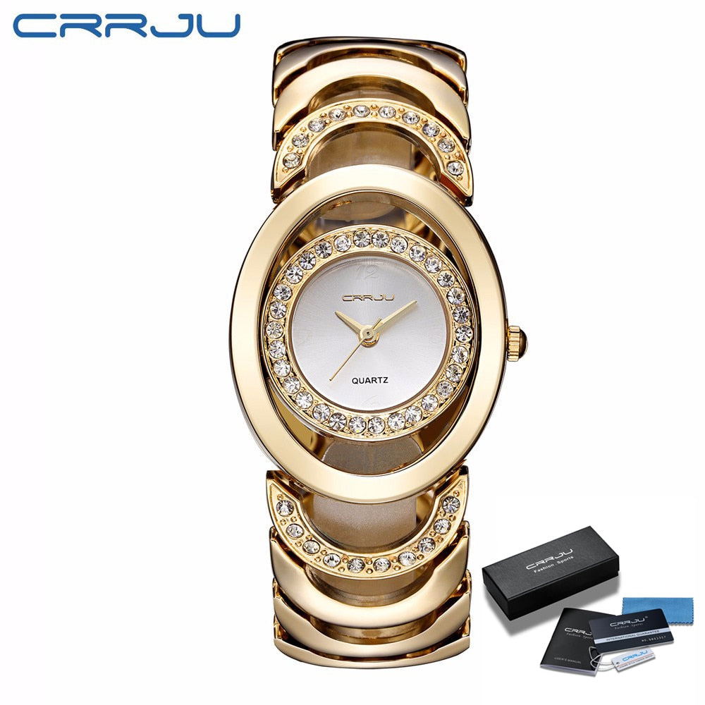 Gold Watch Women Luxury Brand bracelet Ladies Quartz-Watch Gifts For Girl Full Stainless Steel Rhinestone wristwatches whatch golden white BOX
