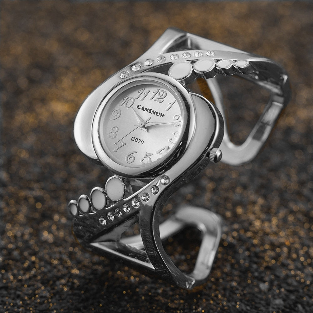 Luxury Watch For Women Elegant Silver Gold Stainless Steel Bracelet Top Brand Ladies Rhinestone Wrist Watches Clock montre femme Silver White