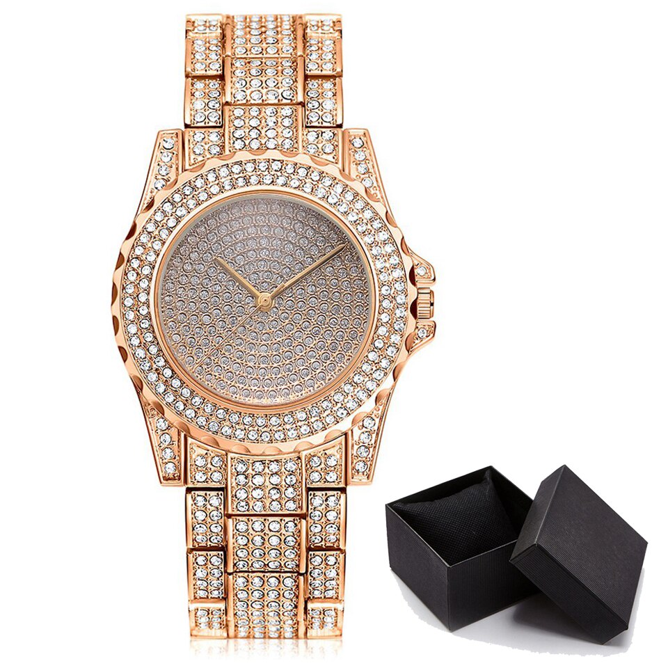 Luxury Iced Out Diamond Elegant Bling Watch Watch Add Box