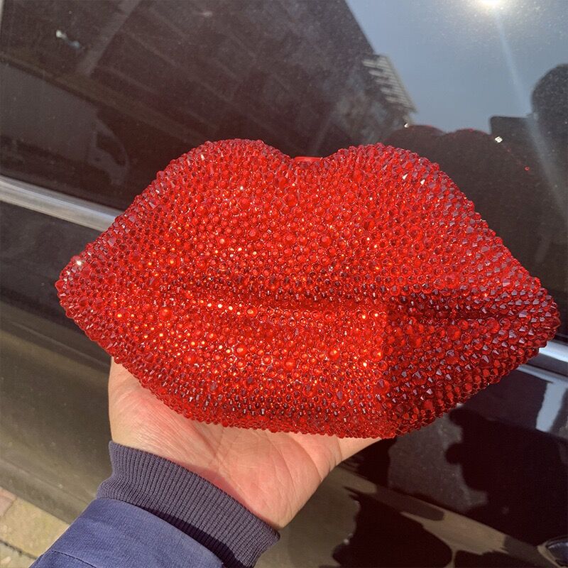 Designer Luxury Lip Rhinestones Bling Purse Crystal Wedding Party Shoulder Diamond Handbags Cosmetic Messager Bag For Woman