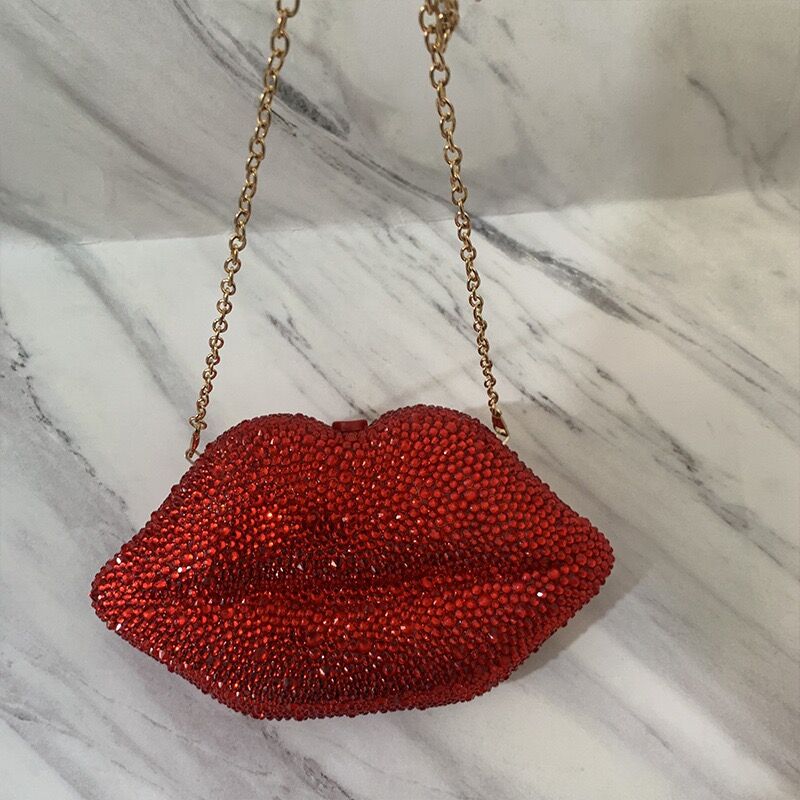Designer Luxury Lip Rhinestones Bling Purse Crystal Wedding Party Shoulder Diamond Handbags Cosmetic Messager Bag For Woman