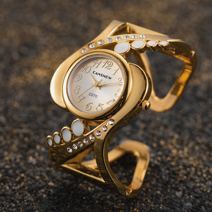 Luxury Watch For Women Elegant Silver Gold Stainless Steel Bracelet Top Brand Ladies Rhinestone Wrist Watches Clock montre femme Gold White