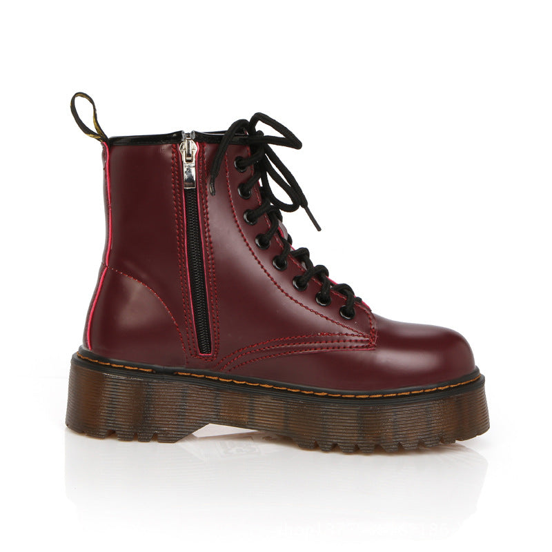 High Quality Patent Leather Thick Soled Punk Rock Boots Wine red