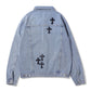 High Street Leather Embroidery Cross Old Denim Jacket