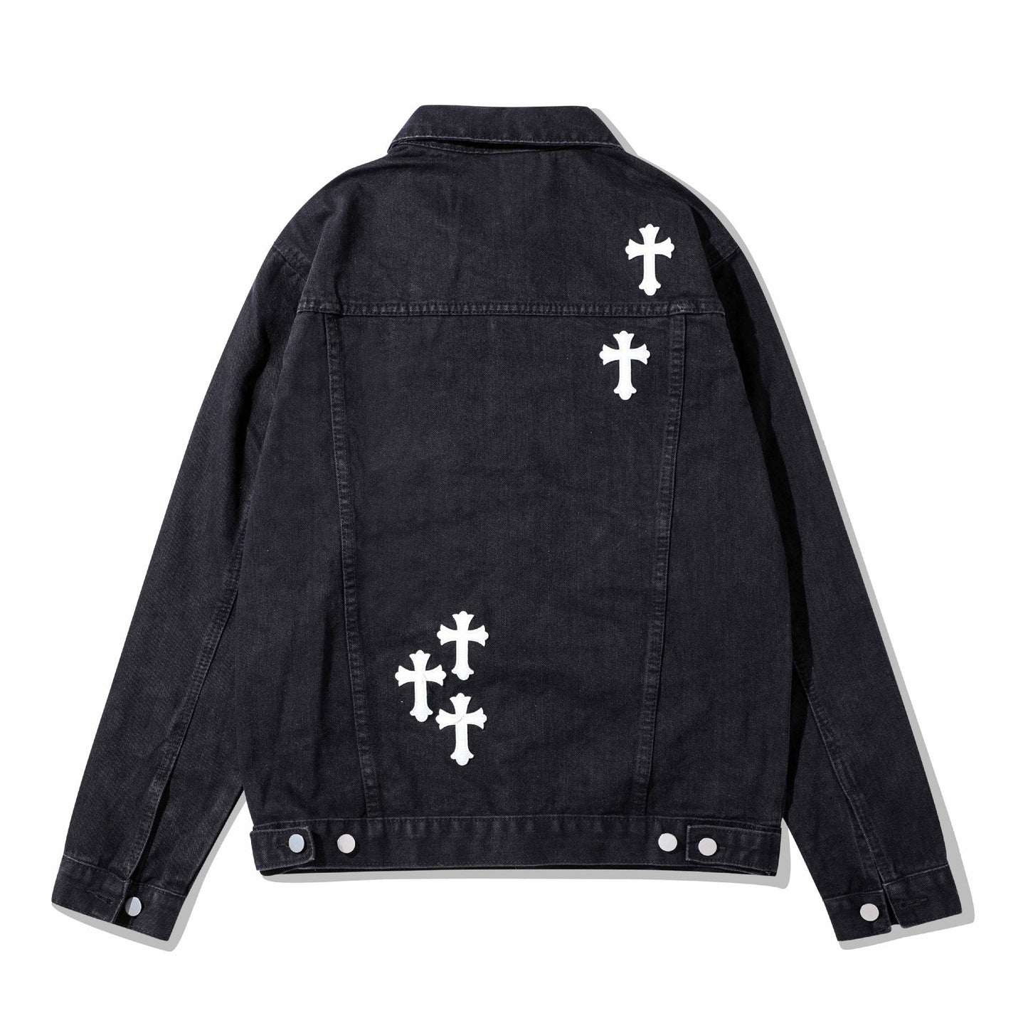 High Street Leather Embroidery Cross Old Denim Jacket Blue s112 M
