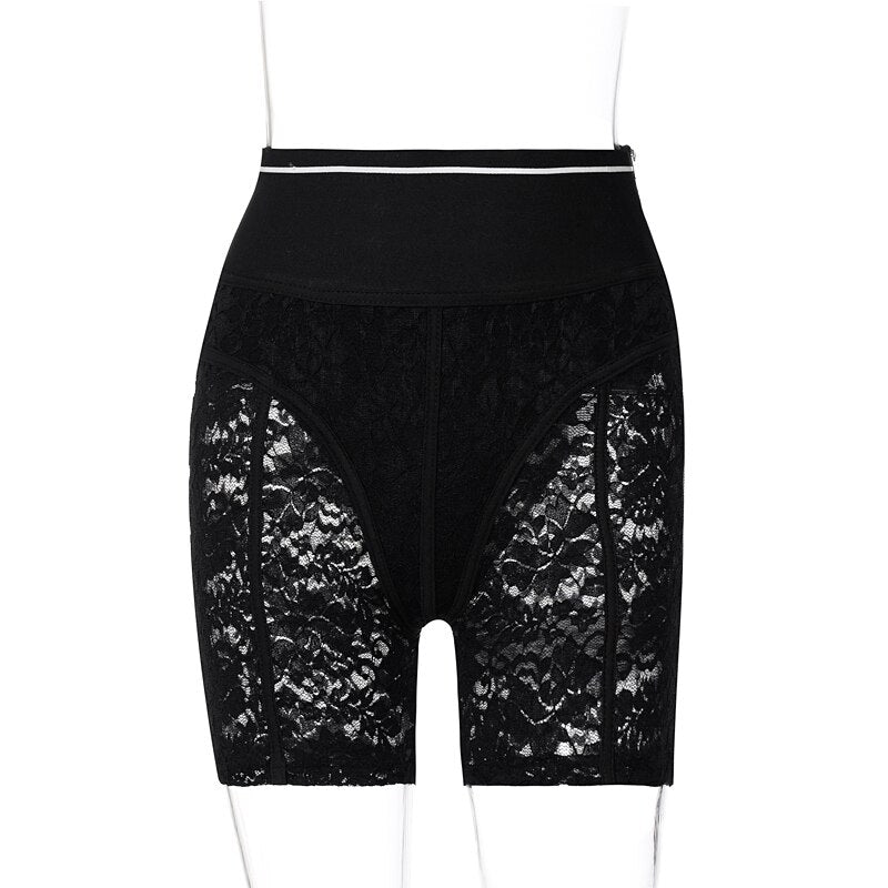High Waist Lace See Through Zip Up Pants black without words