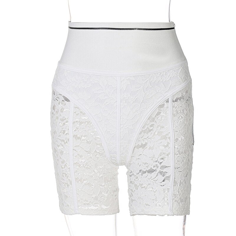 High Waist Lace See Through Zip Up Pants white without words