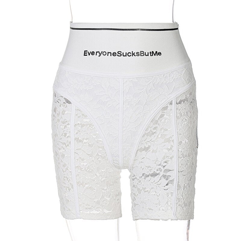 High Waist Lace See Through Zip Up Pants White shorts