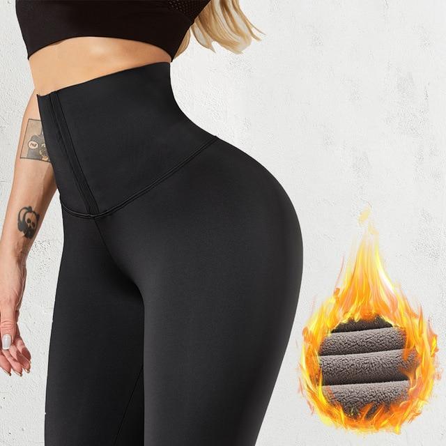 High Waist Tummy Wrapped Fitness Stretch Tight Leggings Black Thick
