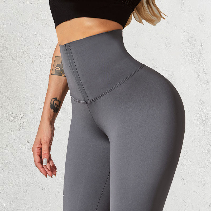 High Waist Tummy Wrapped Fitness Stretch Tight Leggings Gray
