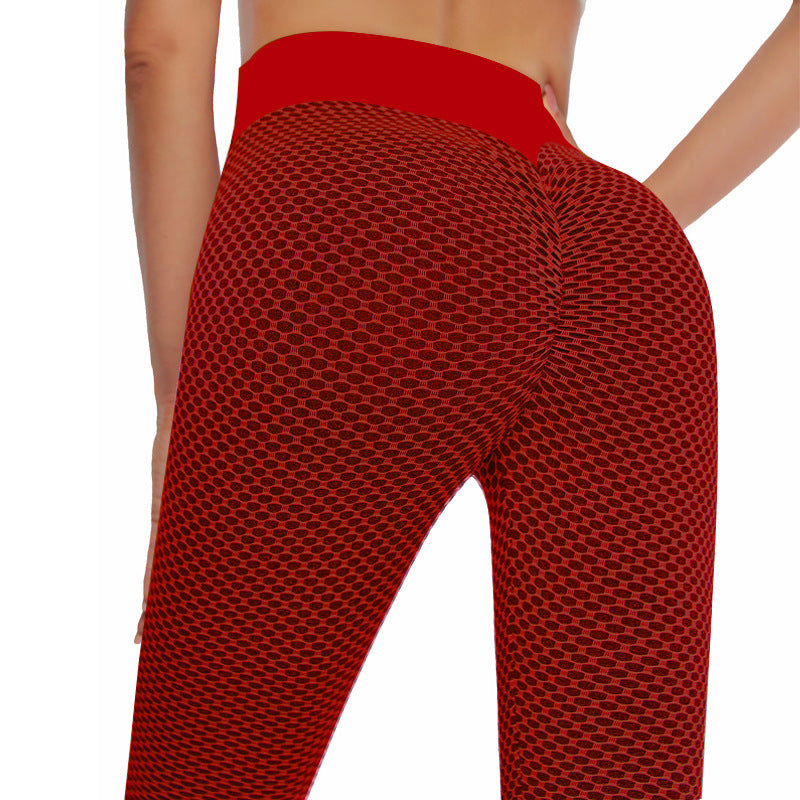 Honeycomb High Waist Yoga Hip Leggings Red