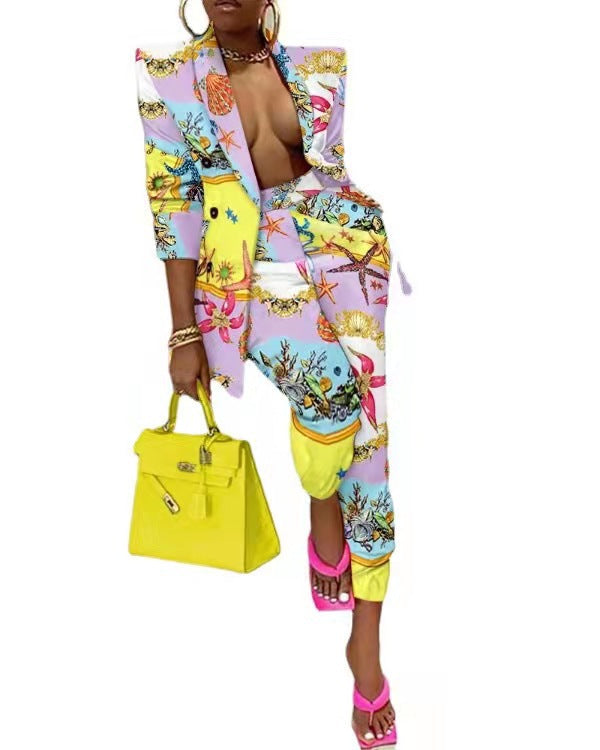Hot City Style Color Printed Outfit Yellow S