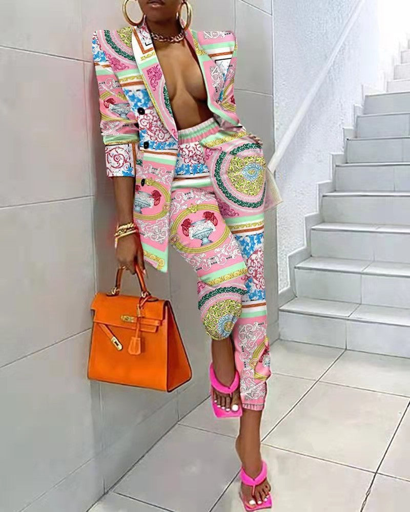 Hot City Style Color Printed Outfit Pink Xxl