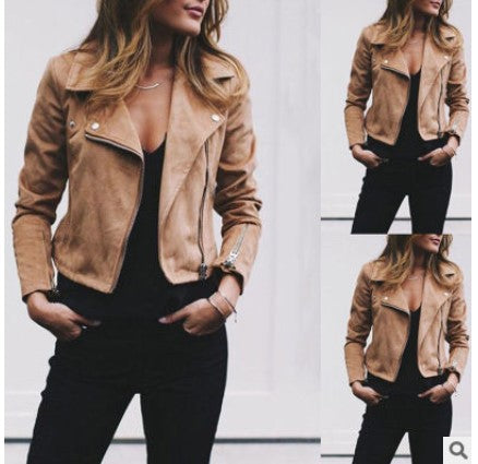 Hot Style Suede Short Oblique Motorcycle Jacket Green S