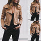 Hot Style Suede Short Oblique Motorcycle Jacket Khaki
