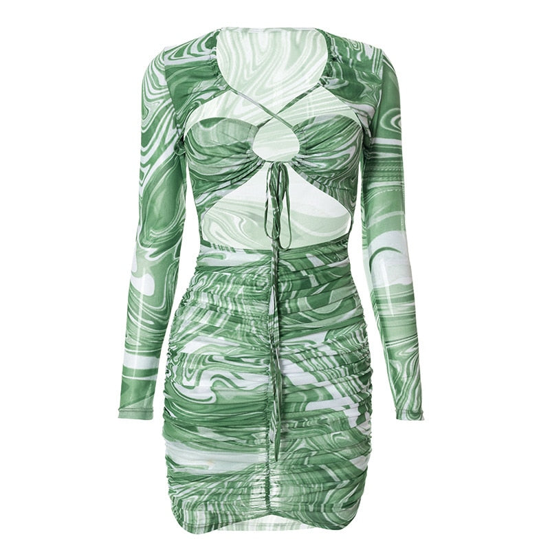 Green Long Sleeve Brazilian Sexy See Through Dress X21DR10363