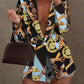 New Long sleeved Fashion Sexy Printed Suit Jacket Black