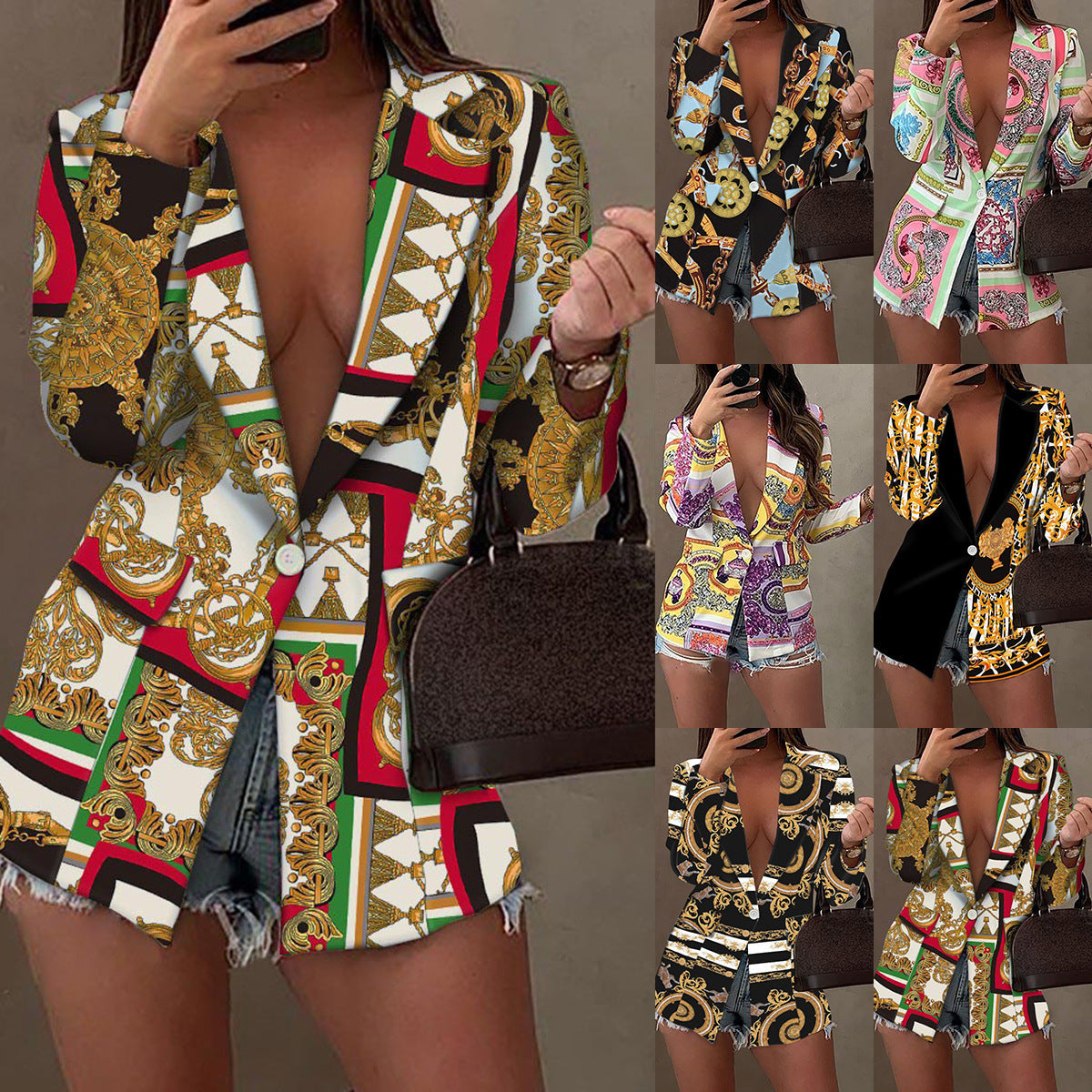 New Long sleeved Fashion Sexy Printed Suit Jacket