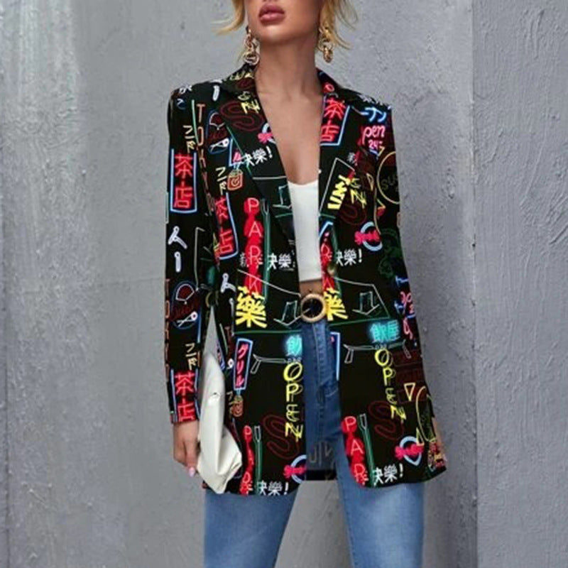 Sexy Urban Fashion Printed Suit Jacket Black / Xl Sexy Urban Fashion Printed Suit Jacket Black / Xl