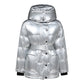 Shiny Thick Mid Length Button Down With Belt Coat Silver S