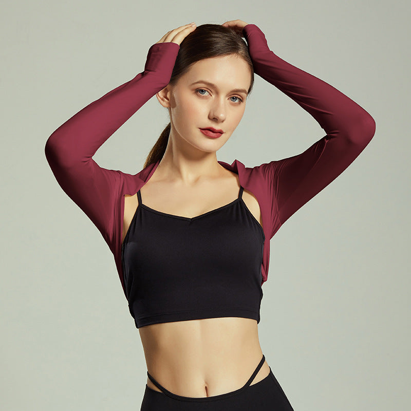 Ballet Shawl Sports Long Sleeve Top Wine red