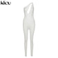 One Shoulder Cut Out Solid Backless Skinny Slim Jumpsuit white