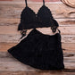 Knitted Bikini Thong Bathing Suit High Waist Crochet Swimsuit With Skirt Shell Hollow Out Swimwear Black