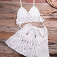 Knitted Bikini Thong Bathing Suit High Waist Crochet Swimsuit With Skirt Shell Hollow Out Swimwear White