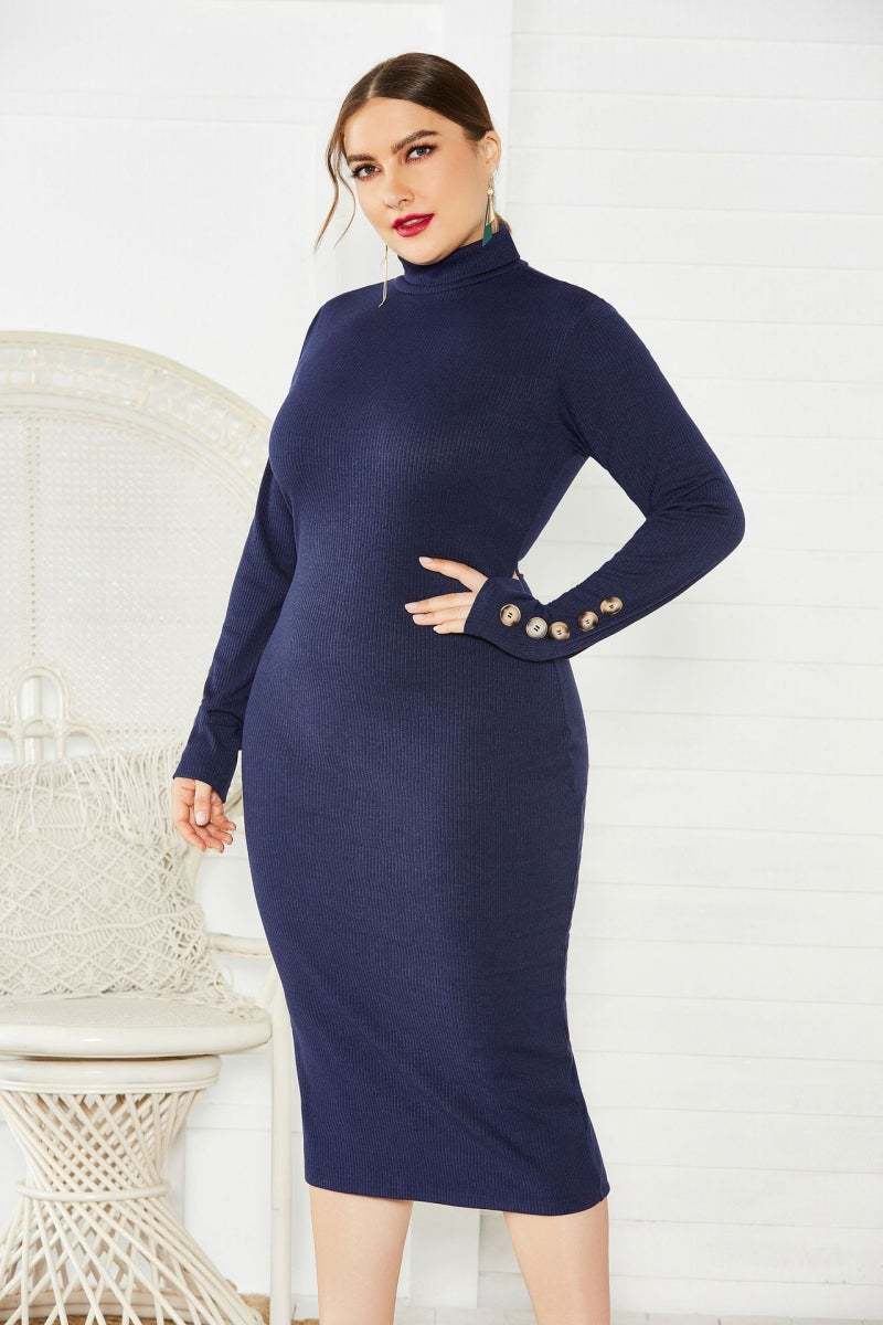 Knitted Dress For Women Comfy Polyester Long Sleeves High Collar Knitted Dress For Women Comfy Polyester Long Sleeves High Collar