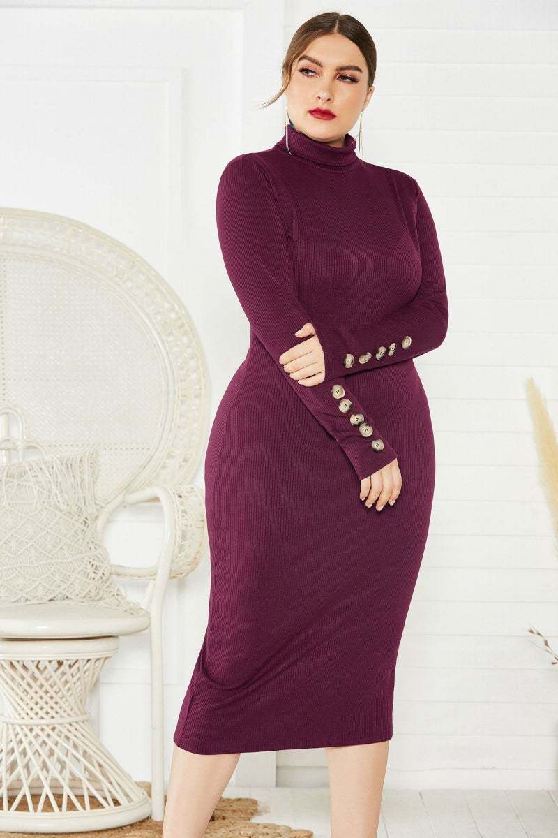 Knitted Dress For Women Comfy Polyester Long Sleeves High Collar Knitted Dress For Women Comfy Polyester Long Sleeves High Collar