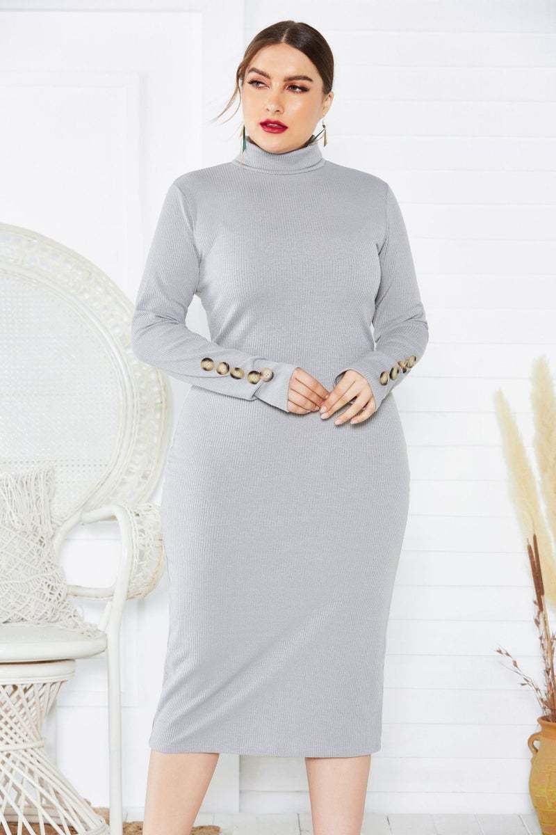 Ladies base sweater dress Long sleeve stretch slim high neck knitted dress