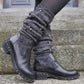 Sweatered Round Warm High Top Boots Black