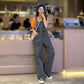 Large Size Early Autumn Wide Leg Pants Jeans New Korean Version Loose Fat Mm High Waist Drape Overalls Dark grey S