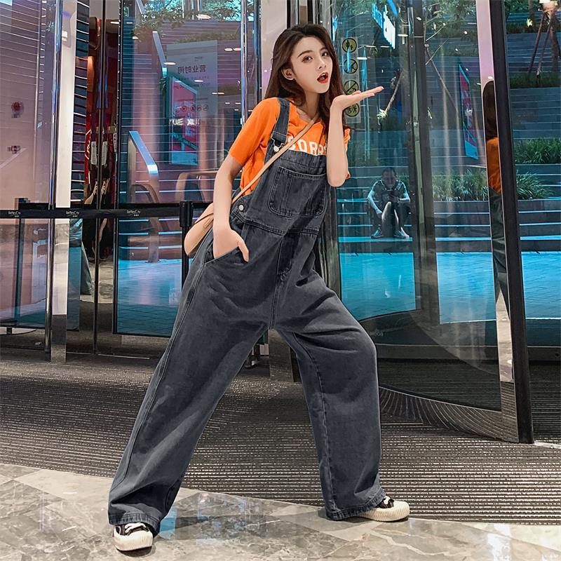 Large Size Early Autumn Wide Leg Pants Jeans New Korean Version Loose Fat Mm High Waist Drape Overalls