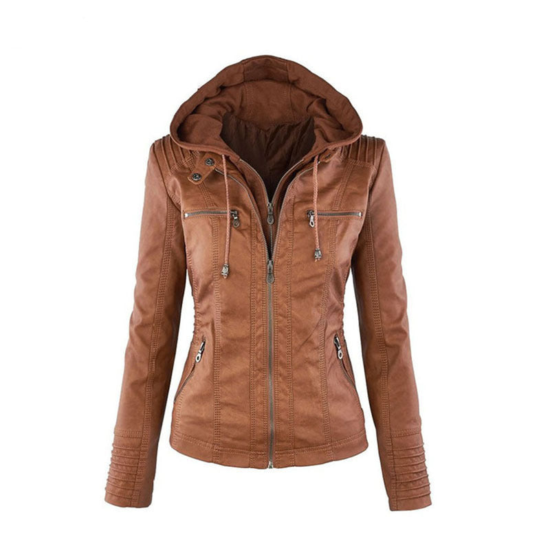 Leather Jacket Leather Short Leather Jacket Jacket Motorcycle Clothing Brown