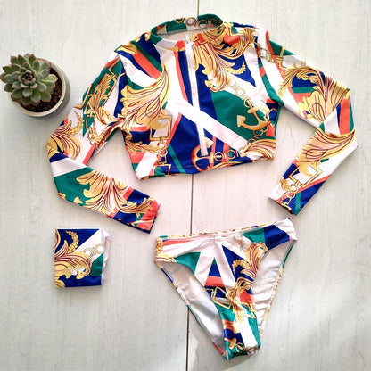 Long Sleeve Bright 2 Piece with Headpiece Bikini NO.5