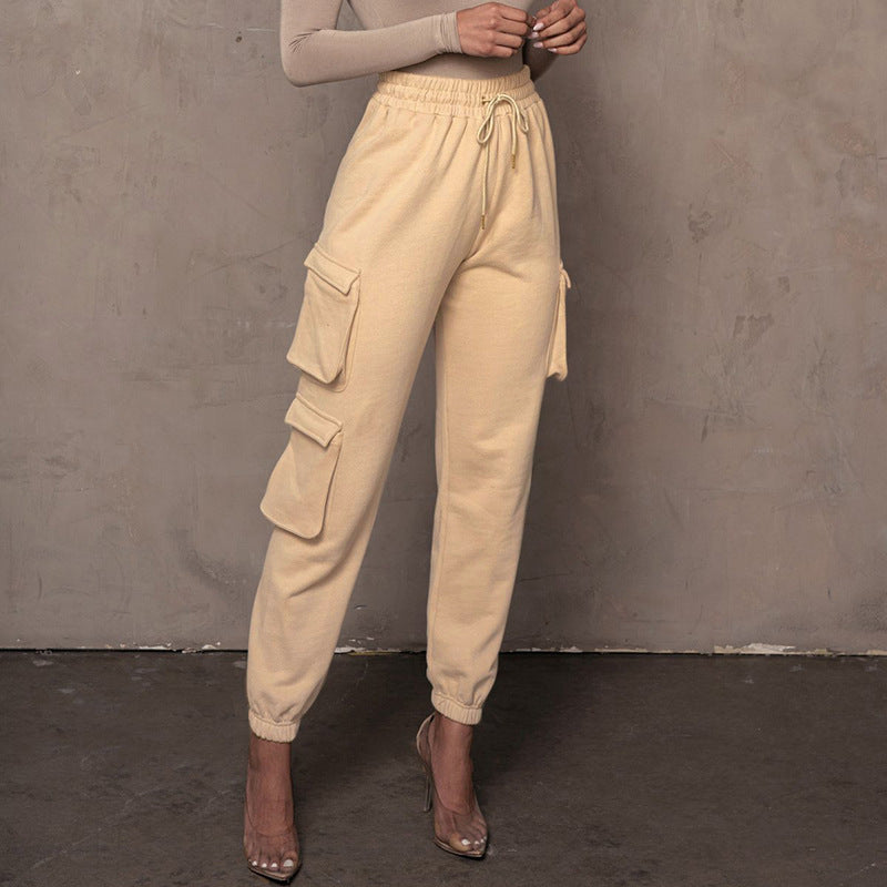 Loose Fit Leisure Solid Color With Pockets Pants Beige