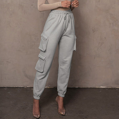 Loose Fit Leisure Solid Color With Pockets Pants Grey