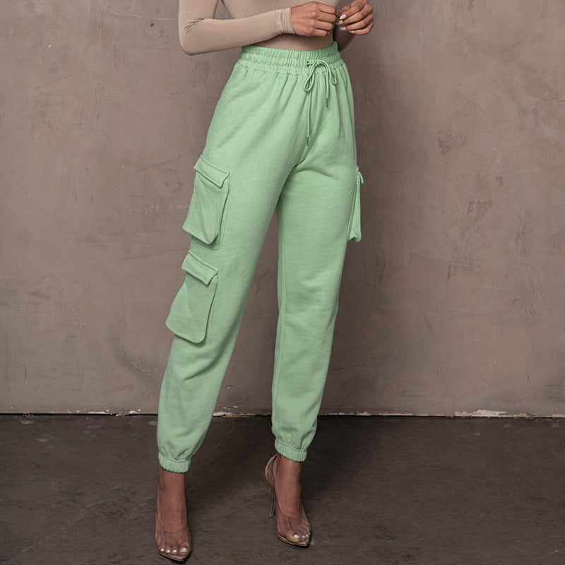 Loose Fit Leisure Solid Color With Pockets Pants Light green