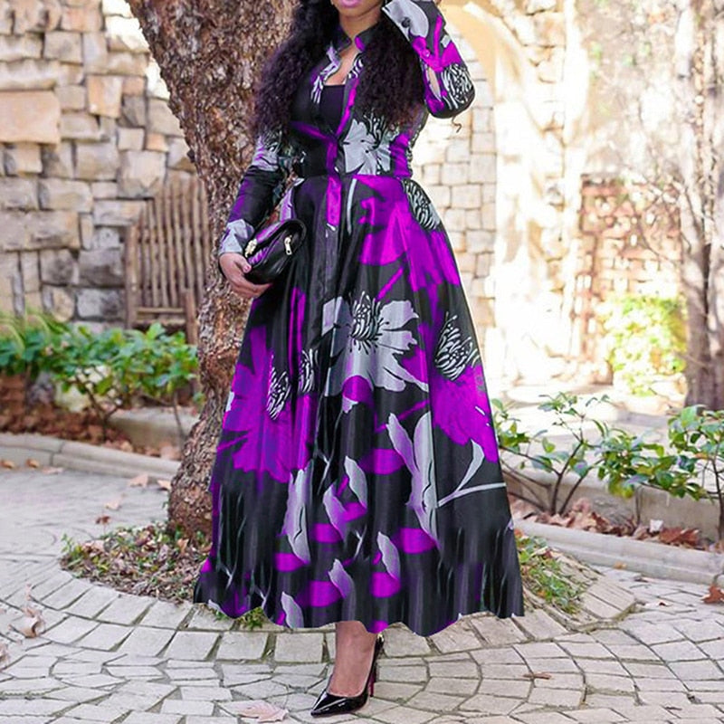 Long Ankara Elegant Lady Robe Party Dress Purple