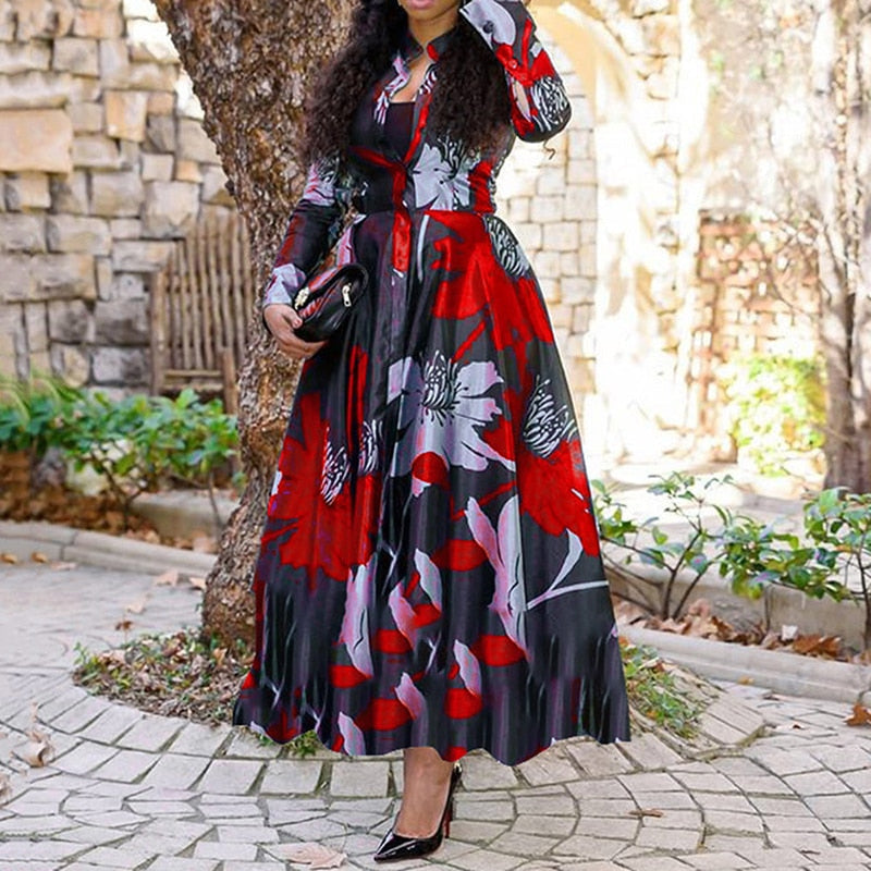 Long Ankara Elegant Lady Robe Party Dress Red